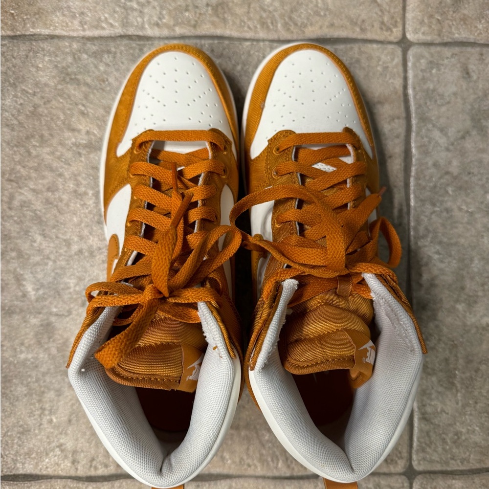 Camel/tan and white NIKE high tops